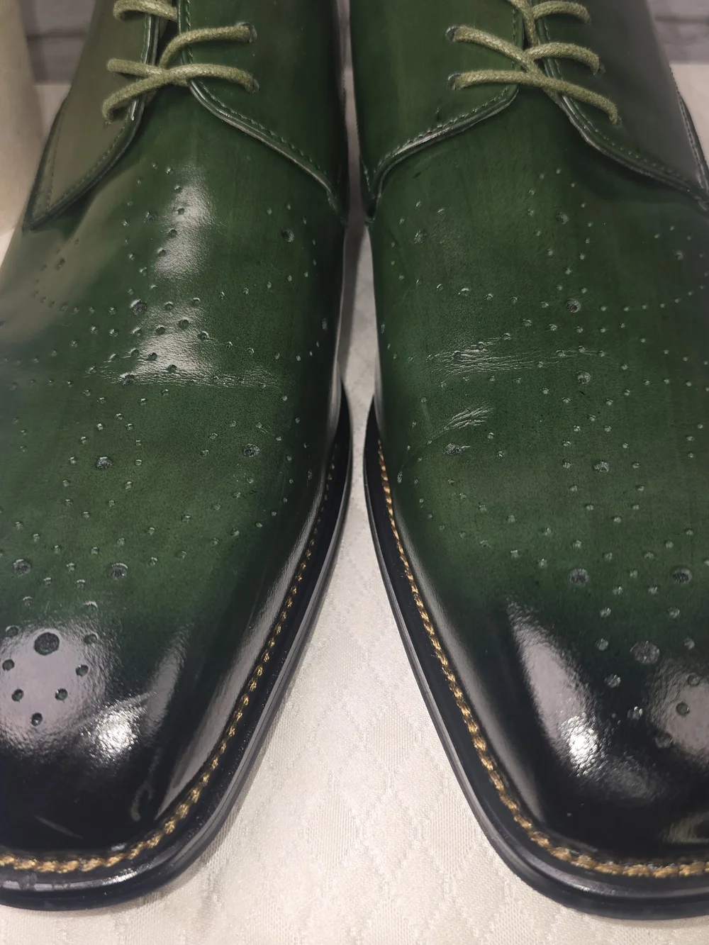 GIOVANNI JOEL MENS GREEN LEATHER LACE-UP DRESS SHOE GLOSSY WING TIP DERBY 12
